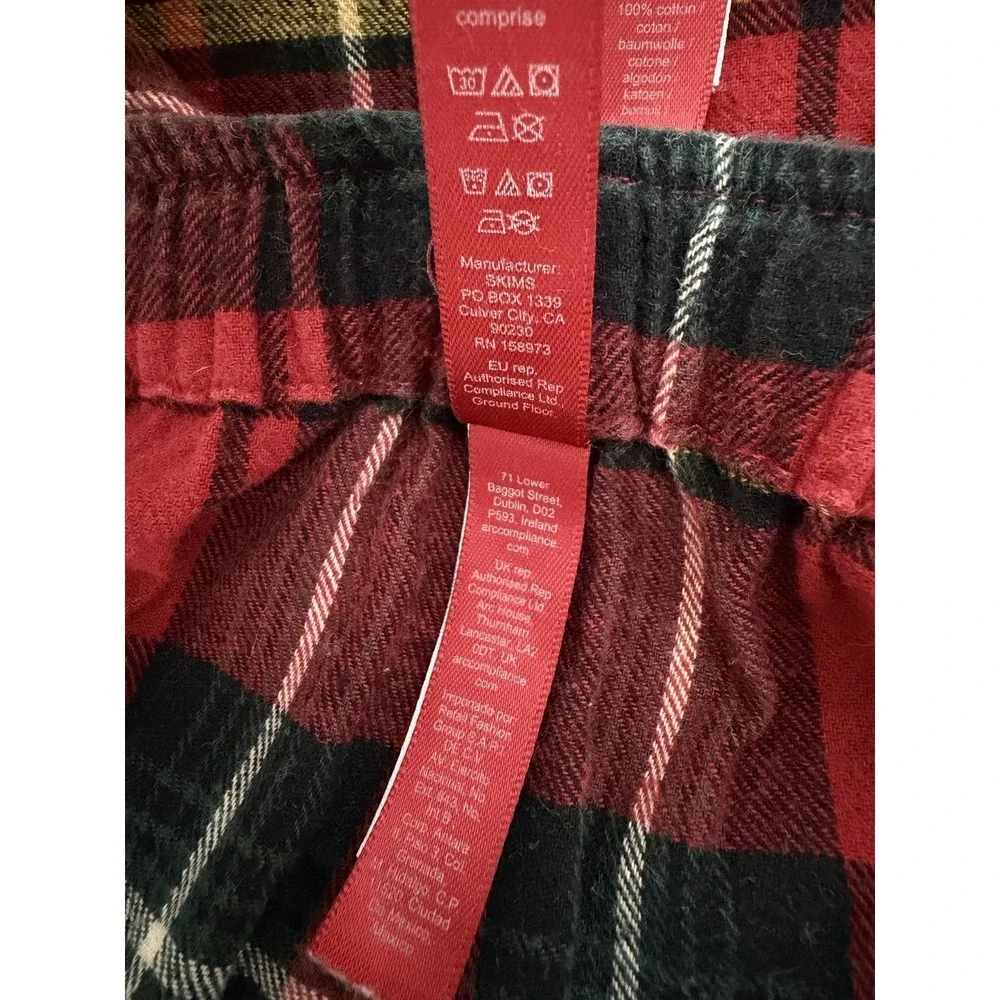 Skims Womens Plaid Flannel Sleep Pajamas Set Size L Red Cozy Comfy Loungewear